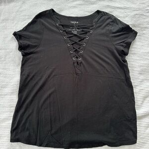 Torrid Women’s Black Lace-Up Short Sleeve Top Size L